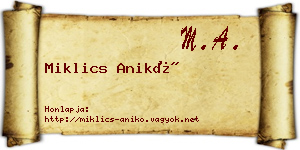 Miklics Anikó névjegykártya